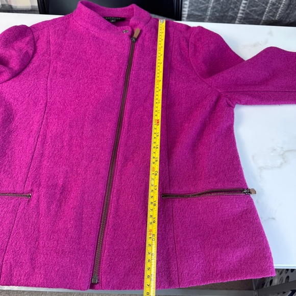 Talbots Magenta Wool Blend Asym Zip Moto Jacket Zipper Pockets Women 10 - Picture 4 of 12